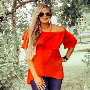 Red off the shoulder top